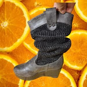 Muk Luks Women's Charcoal Black Quinn Wedge Winter‎ Boot Size 7